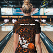 Load image into Gallery viewer, Custom Black And Orange Tribal Flame Women Bowling Team Shirt, Polygonal Bowling Jerseys IPHW11386