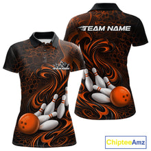Load image into Gallery viewer, Custom Black And Orange Tribal Flame Women Bowling Team Shirt, Polygonal Bowling Jerseys IPHW11386