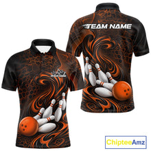 Load image into Gallery viewer, Custom Black And Orange Tribal Flame Men Bowling Team Shirt, Polygonal Bowling Jerseys IPHW11386