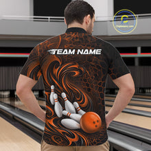 Load image into Gallery viewer, Custom Black And Orange Tribal Flame Men Bowling Team Shirt, Polygonal Bowling Jerseys IPHW11386