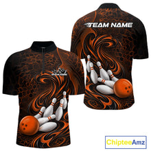 Load image into Gallery viewer, Custom Black And Orange Tribal Flame Men Bowling Team Shirt, Polygonal Bowling Jerseys IPHW11386