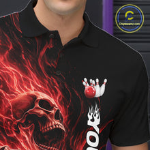 Load image into Gallery viewer, Custom Red Flame Skull Bowling Men Polo Shirts, Gothic Halloween Team Bowling Outfit IPHW11387