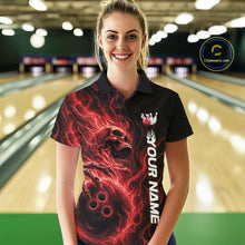 Load image into Gallery viewer, Custom Red Flame Skull Bowling Women Polo Shirts, Gothic Halloween Team Bowling Outfit IPHW11387