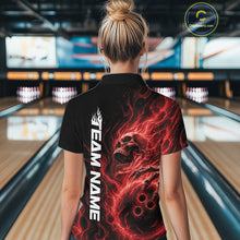 Load image into Gallery viewer, Custom Red Flame Skull Bowling Women Polo Shirts, Gothic Halloween Team Bowling Outfit IPHW11387