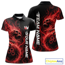 Load image into Gallery viewer, Custom Red Flame Skull Bowling Women Polo Shirts, Gothic Halloween Team Bowling Outfit IPHW11387