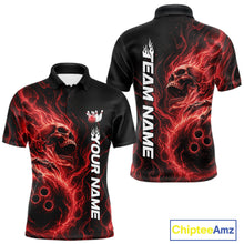 Load image into Gallery viewer, Custom Red Flame Skull Bowling Men Polo Shirts, Gothic Halloween Team Bowling Outfit IPHW11387