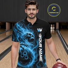 Load image into Gallery viewer, Custom Blue Flame Skull Bowling Men Polo Shirts, Gothic Halloween Team Bowling Outfit IPHW11388