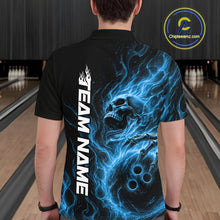Load image into Gallery viewer, Custom Blue Flame Skull Bowling Men Polo Shirts, Gothic Halloween Team Bowling Outfit IPHW11388