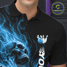 Load image into Gallery viewer, Custom Blue Flame Skull Bowling Men Polo Shirts, Gothic Halloween Team Bowling Outfit IPHW11388