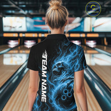 Load image into Gallery viewer, Custom Blue Flame Skull Bowling Women Polo Shirts, Gothic Halloween Team Bowling Outfit IPHW11388