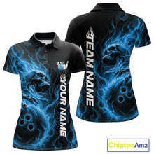 Load image into Gallery viewer, Custom Blue Flame Skull Bowling Women Polo Shirts, Gothic Halloween Team Bowling Outfit IPHW11388