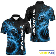 Load image into Gallery viewer, Custom Blue Flame Skull Bowling Men Polo Shirts, Gothic Halloween Team Bowling Outfit IPHW11388