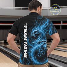Load image into Gallery viewer, Custom Blue Flame Skull Bowling Men Quarter-Zip Shirts, Gothic Halloween Team Bowling Outfit IPHW11388