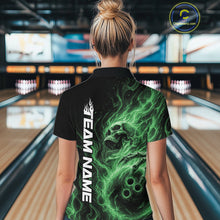 Load image into Gallery viewer, Custom Green Flame Skull Bowling Women Quarter-Zip Shirt, Halloween Team Bowling Outfit IPHW11389