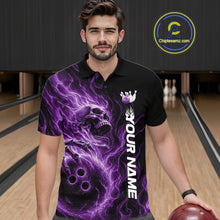 Load image into Gallery viewer, Custom Purple Flame Skull Bowling Men Polo Shirts, Gothic Halloween Team Bowling Outfit IPHW11390