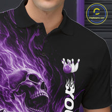 Load image into Gallery viewer, Custom Purple Flame Skull Bowling Men Polo Shirts, Gothic Halloween Team Bowling Outfit IPHW11390