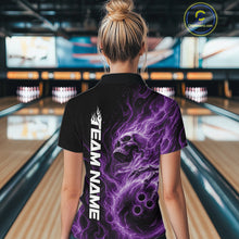 Load image into Gallery viewer, Custom Purple Flame Skull Bowling Women Polo Shirts, Gothic Halloween Team Bowling Outfit IPHW11390