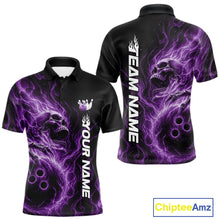 Load image into Gallery viewer, Custom Purple Flame Skull Bowling Men Polo Shirts, Gothic Halloween Team Bowling Outfit IPHW11390