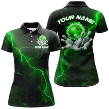 Load image into Gallery viewer, Green Thunder Lightning Flame Bowling Ball Custom Bowling Team Shirts For Women Bowlers IPHW6717