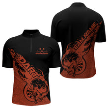 Load image into Gallery viewer, Custom Orange Flame Skull Dartboard Dart Men Quarter-Zip Shirt, Halloween Dart Team Outfit IPHW9943