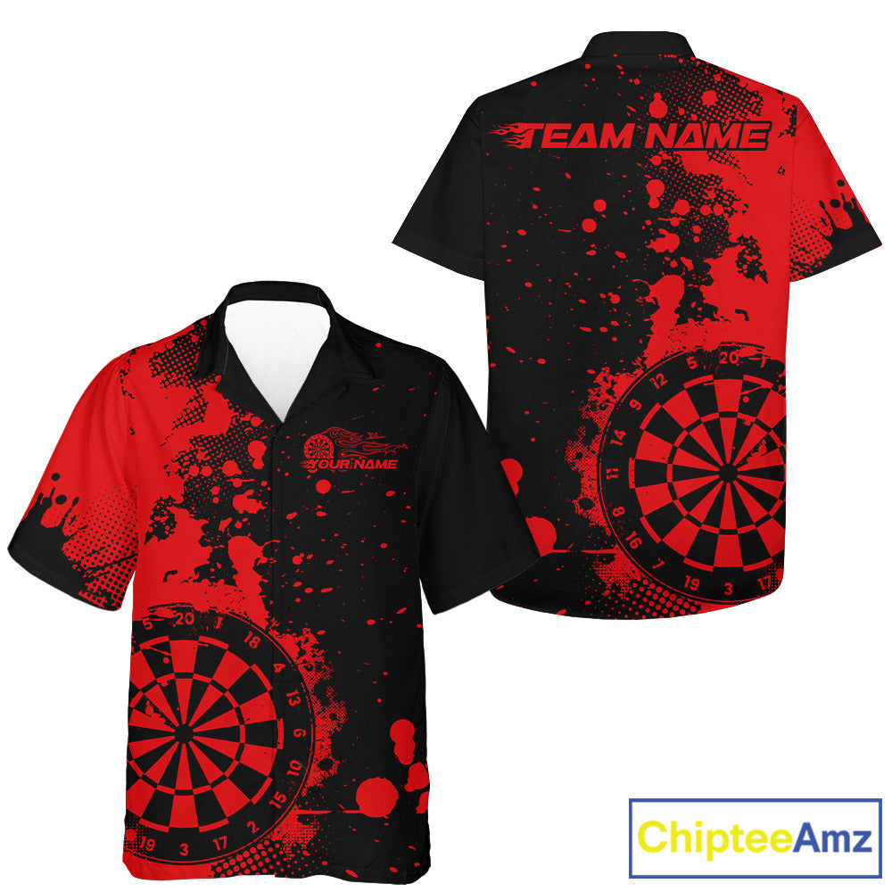 Custom Black And Red Splatter Dartboard Dart Hawaiian Shirt For Men And Women, Grunge Dart Team Jerseys IPHW9956