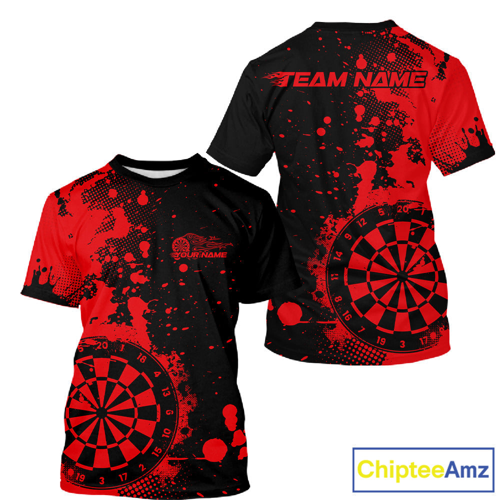 Custom Black And Red Splatter Dartboard Dart T-Shirts  For Men, Grunge Dart Team Jerseys IPHW9956