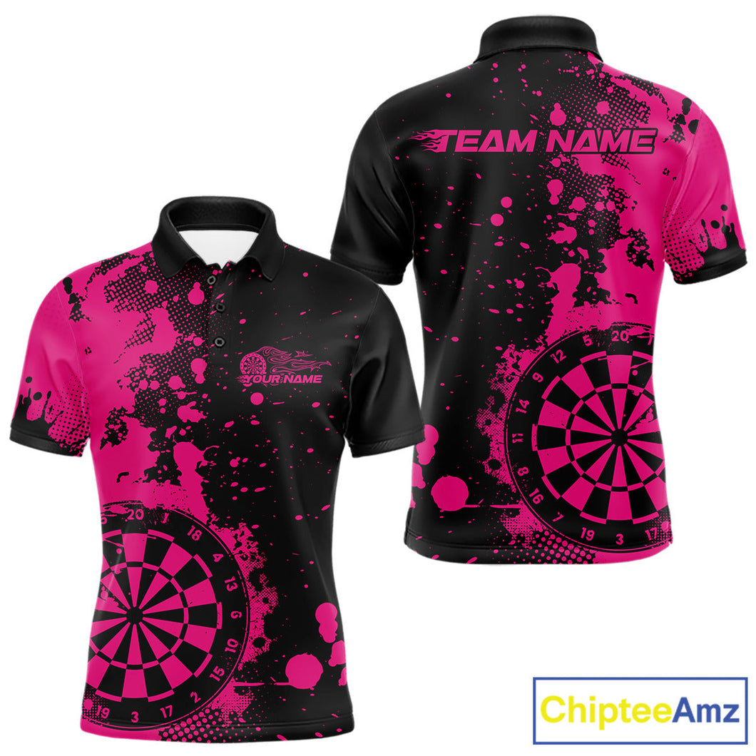 Custom Black And Pink Splatter Dartboard Dart Polo Shirt For Men, Grunge Dart Team Jerseys IPHW9957