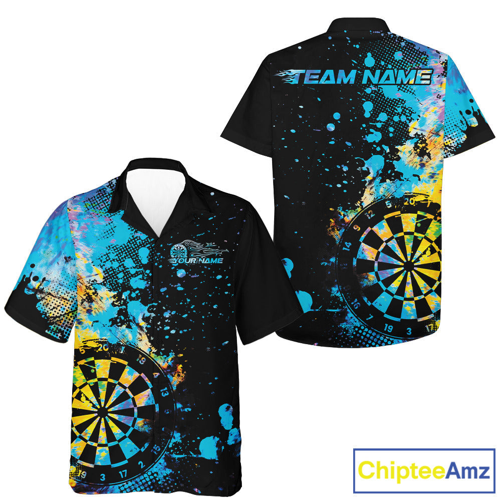 Custom Colorful Splatter Dartboard Dart Hawaiian Shirt For Men And Women, Grunge Dart Team Jerseys IPHW9959