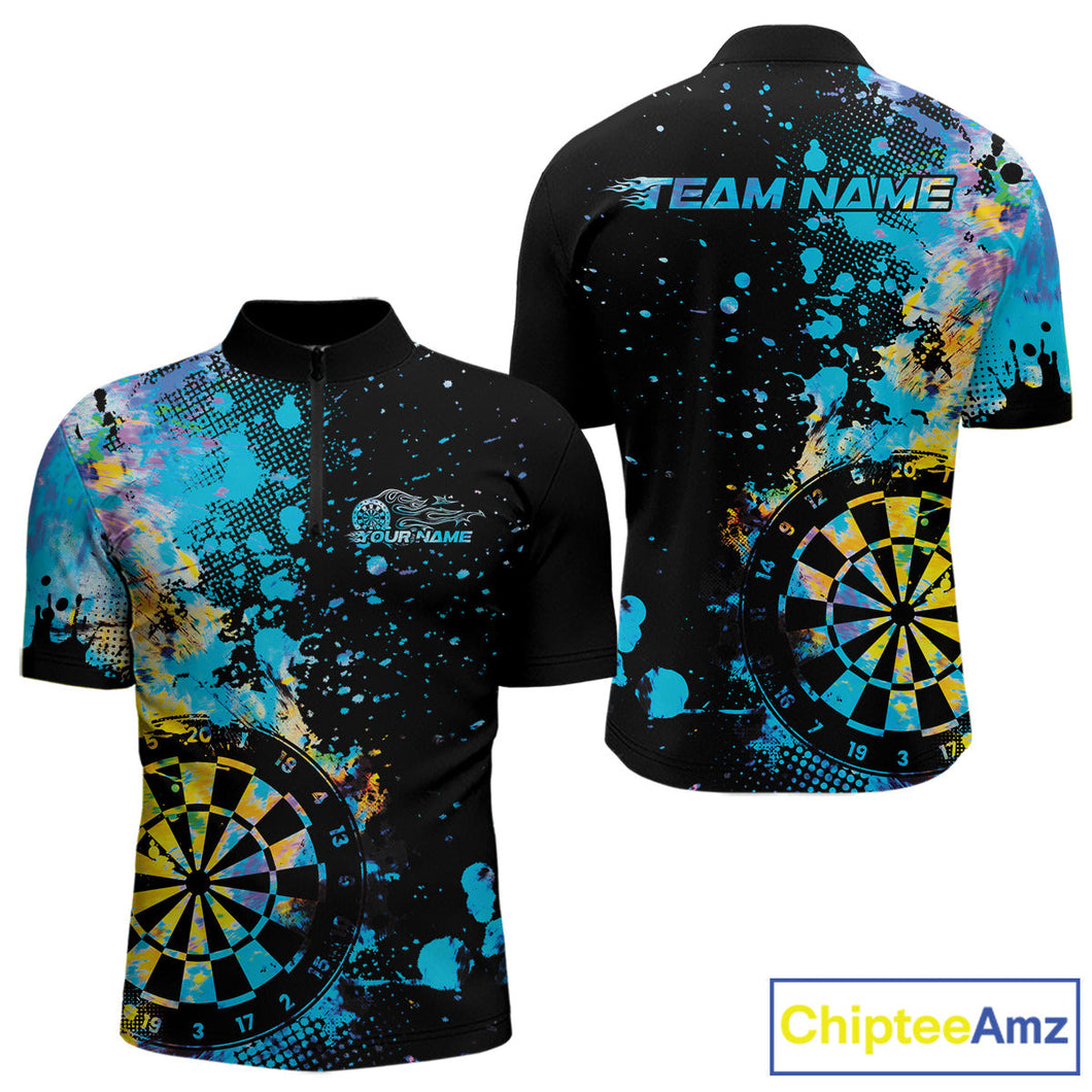 Custom Colorful Splatter Dartboard Dart Quarter-Zip Shirt For Men, Grunge Dart Team Jerseys IPHW9959