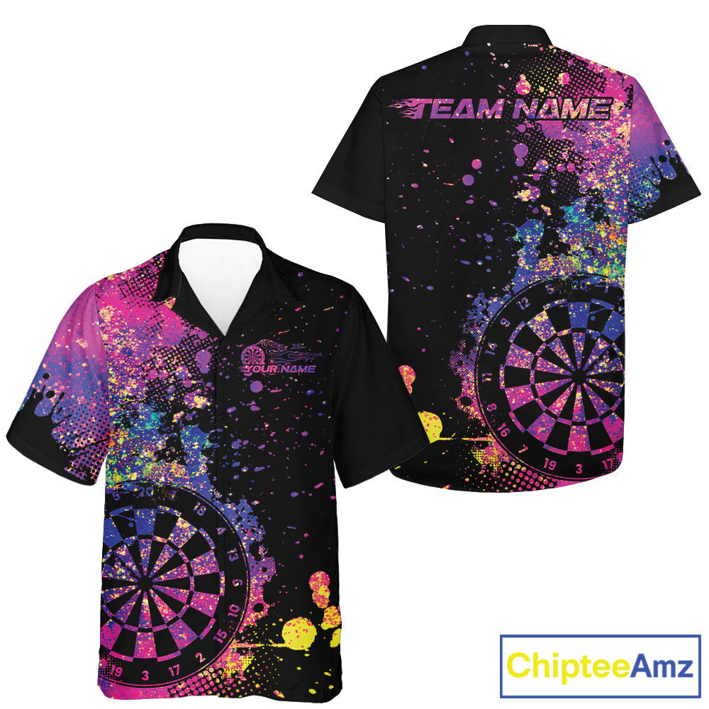Custom Colorful Splatter Dartboard Dart Hawaiian Shirt For Men And Women, Grunge Dart Team Jerseys IPHW9960