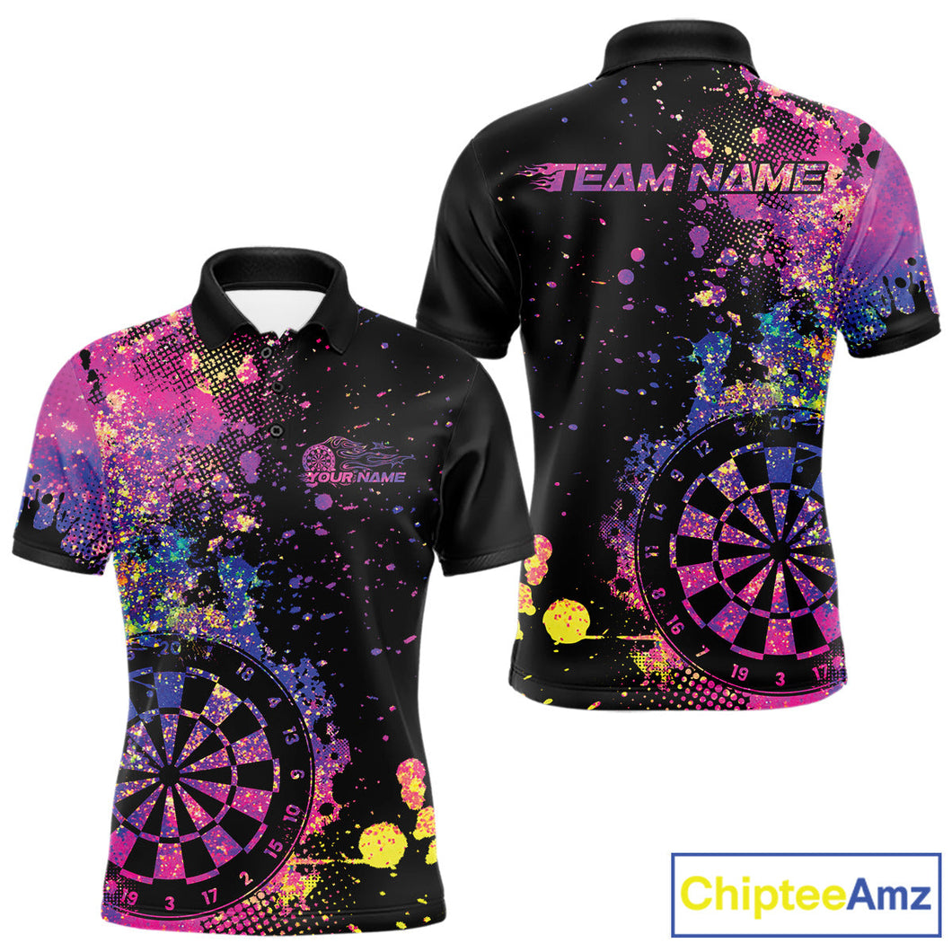 Custom Colorful Splatter Dartboard Dart Polo Shirt For Men, Grunge Dart Team Jerseys IPHW9960