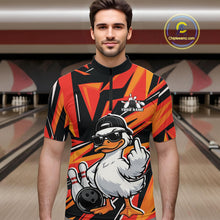 Load image into Gallery viewer, Custom Funny White Duck Bowling Team Men Quarter-Zip Shirt, Orange Duck Bowling Jerseys IPHW11118