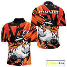 Load image into Gallery viewer, Custom Funny White Duck Bowling Team Men Quarter-Zip Shirt, Orange Duck Bowling Jerseys IPHW11118