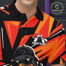 Load image into Gallery viewer, Custom Funny Black Duck Bowling Team Men Polo Shirt, Orange Duck Bowling Jerseys IPHW11120