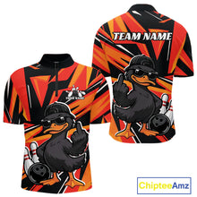 Load image into Gallery viewer, Custom Funny Black Duck Bowling Team Men Quarter-Zip Shirt, Orange Duck Bowling Jerseys IPHW11120