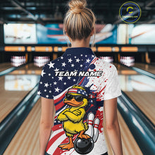 Load image into Gallery viewer, Custom Patriotic Funny Yellow Duck Bowling Women Polo Shirt, US Flag Bowling Jerseys IPHW11122