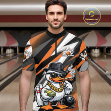 Load image into Gallery viewer, Custom Funny White Boss Duck Bowling Men Quarter-Zip Shirt, Cool Duck Bowling Team Jerseys IPHW11123