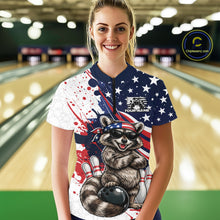 Load image into Gallery viewer, Custom Patriotic Funny Racoon Bowling Women Quarter-Zip Shirt, US Flag Bowling Jerseys IPHW11126