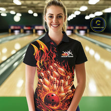 Load image into Gallery viewer, Custom Red Fire Flame Bowling Women Polo Shirts, Bowling Team League Shirt IPHW11137