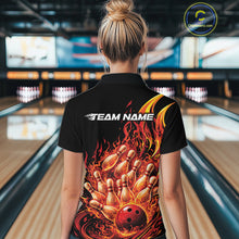 Load image into Gallery viewer, Custom Red Fire Flame Bowling Women Polo Shirts, Bowling Team League Shirt IPHW11137