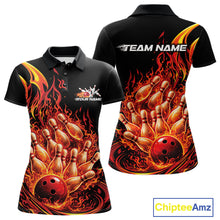 Load image into Gallery viewer, Custom Red Fire Flame Bowling Women Polo Shirts, Bowling Team League Shirt IPHW11137
