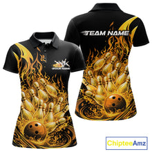 Load image into Gallery viewer, Custom Yellow Fire Flame Bowling Women Polo Shirts, Bowling Team League Shirt IPHW11139