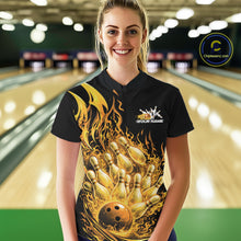 Load image into Gallery viewer, Custom Yellow Fire Flame Bowling Women Quarter-Zip Shirts, Bowling Team League Shirt IPHW11139