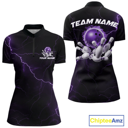 Custom Purple Thunder Lightning Flame Bowling Ball Women Bowling Shirt Bowler Outfit IPHW10671