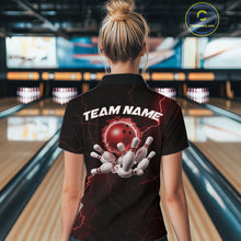 Load image into Gallery viewer, Custom Red Thunder Lightning Flame Bowling Ball Women Bowling Team Shirt Bowler Outfit IPHW10672