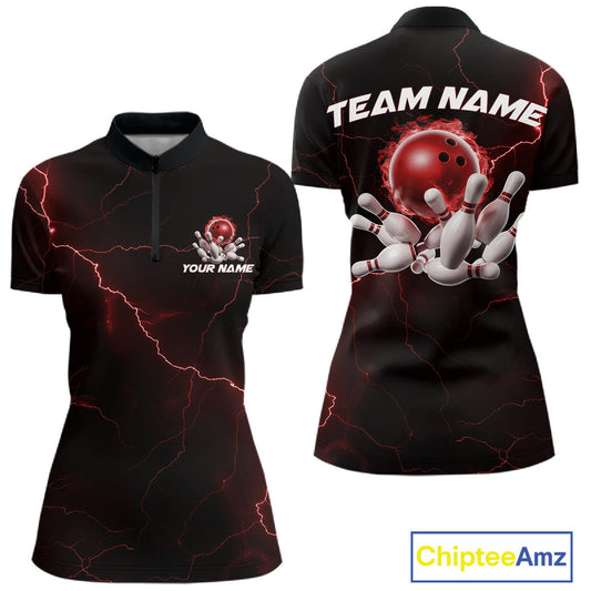 Custom Red Thunder Lightning Flame Bowling Ball Women Bowling Team Shirt Bowler Outfit IPHW10672
