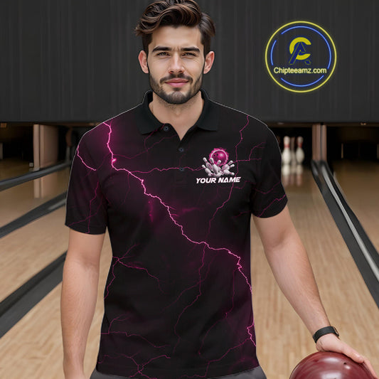 Custom Pink Thunder Lightning Flame Bowling Ball Men Bowling Team Shirt Bowler Outfit IPHW10673