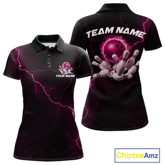 Custom Pink Thunder Lightning Flame Bowling Ball Women Bowling Team Shirt Bowler Outfit IPHW10673