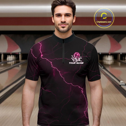 Custom Pink Thunder Lightning Flame Bowling Ball Men Bowling Team Shirt Bowler Outfit IPHW10673
