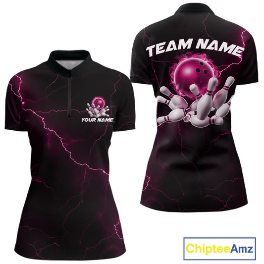 Custom Pink Thunder Lightning Flame Bowling Ball Women Bowling Team Shirt Bowler Outfit IPHW10673